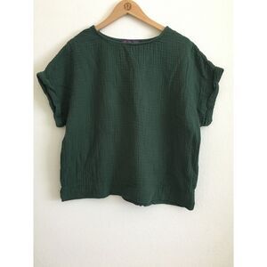 Gloria Vanderbilt Green Cotton Double Gauze Top Women's L Relaxed Boho Blouse